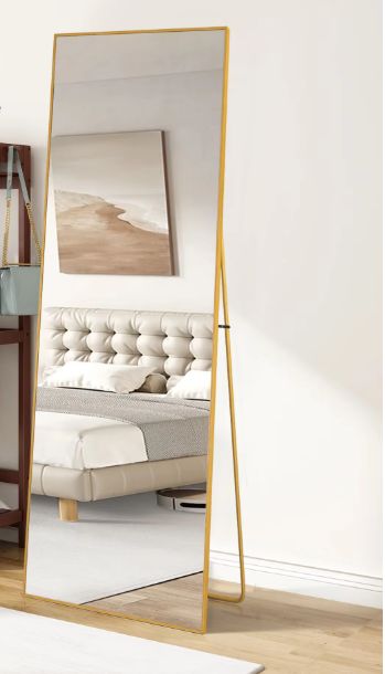 Staande Volledige Lengte Spiegel met Metalen Frame – Rechthoekige Vloerspiegel voor Woonkamer en Slaapkamer