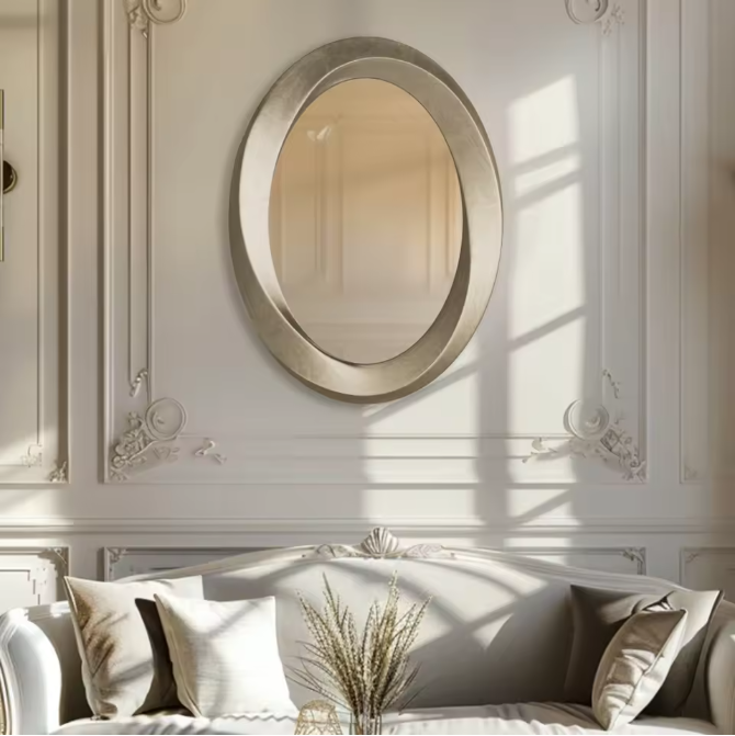 Ovale Barok Wandspiegel Zilver – Decoratieve Spiegel met Klassiek Frame