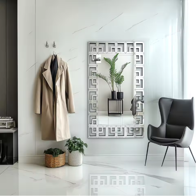 Rechthoekige Venetiaanse Wandspiegel Zilver – Decoratieve Spiegel met Afgeschuinde Rand