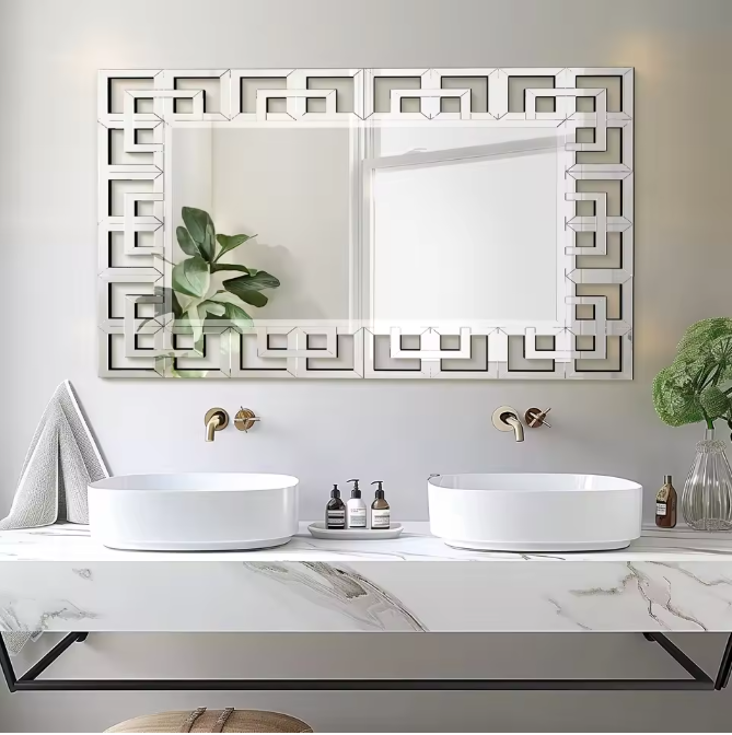 Rechthoekige Venetiaanse Wandspiegel Zilver – Decoratieve Spiegel met Afgeschuinde Rand