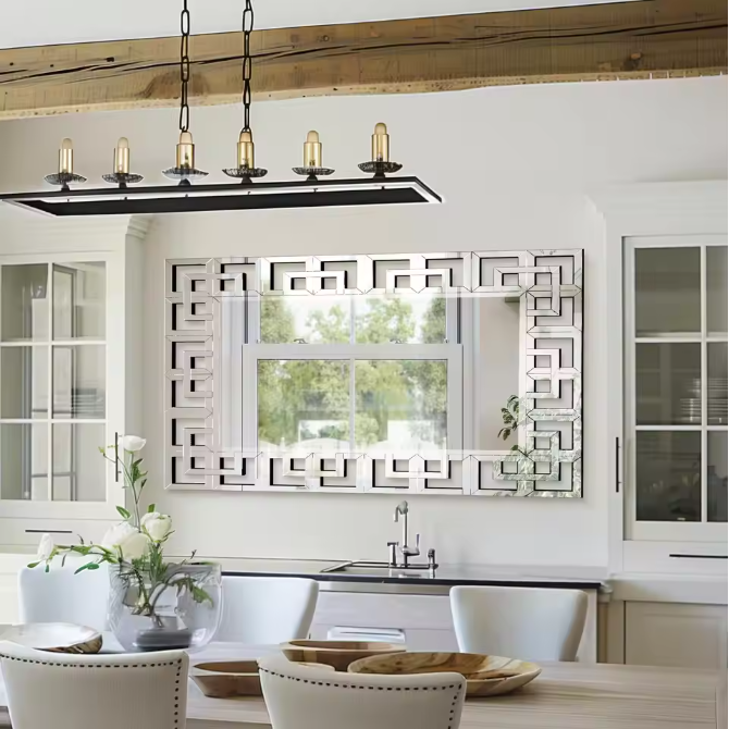 Rechthoekige Venetiaanse Wandspiegel Zilver – Decoratieve Spiegel met Afgeschuinde Rand