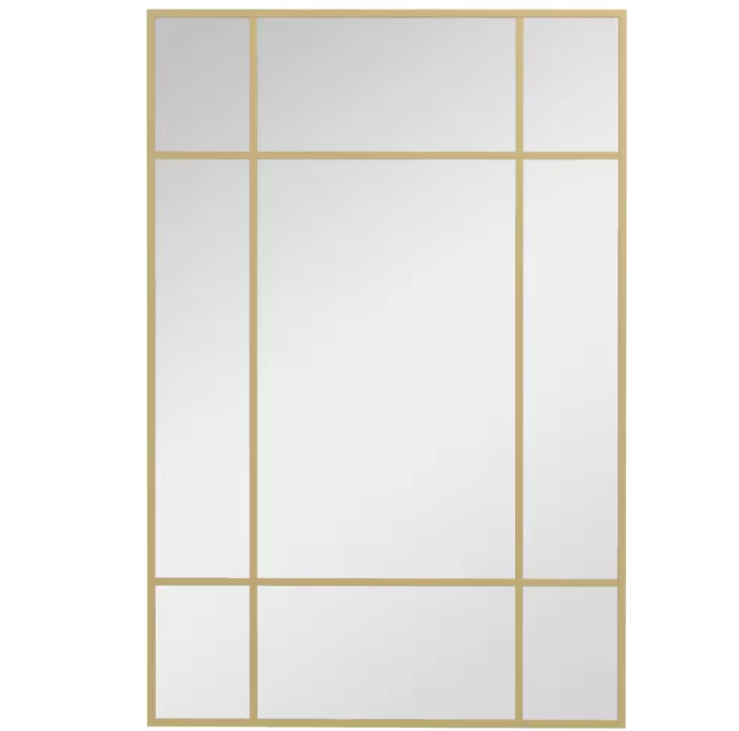 Rechthoekige Wandspiegel 90 × 60 cm – Metalen Frame Spiegel met Raamdesign
