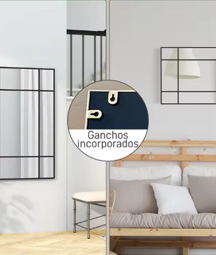 Rechthoekige Wandspiegel 90 × 60 cm – Metalen Frame Spiegel met Raamdesign