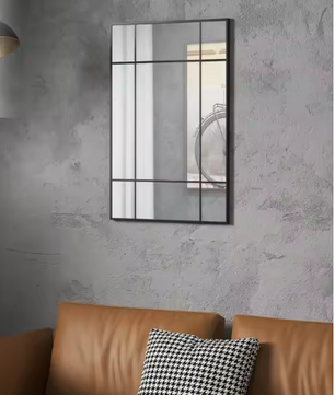 Rechthoekige Wandspiegel 90 × 60 cm – Metalen Frame Spiegel met Raamdesign