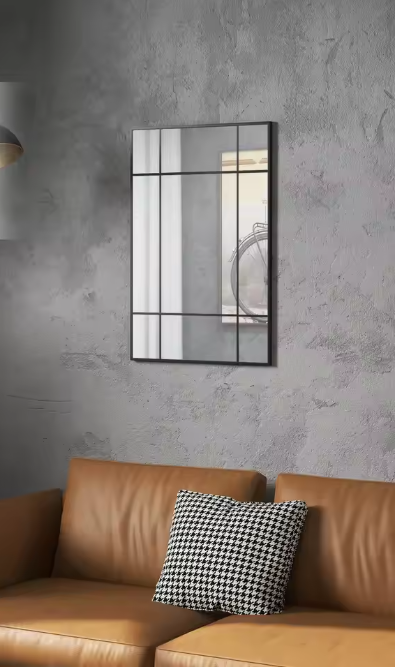 Rechthoekige Wandspiegel 90 × 60 cm – Metalen Frame Spiegel met Raamdesign