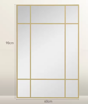 Rechthoekige Wandspiegel 90 × 60 cm – Metalen Frame Spiegel met Raamdesign