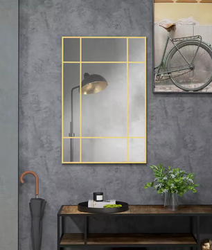 Rechthoekige Wandspiegel 90 × 60 cm – Metalen Frame Spiegel met Raamdesign