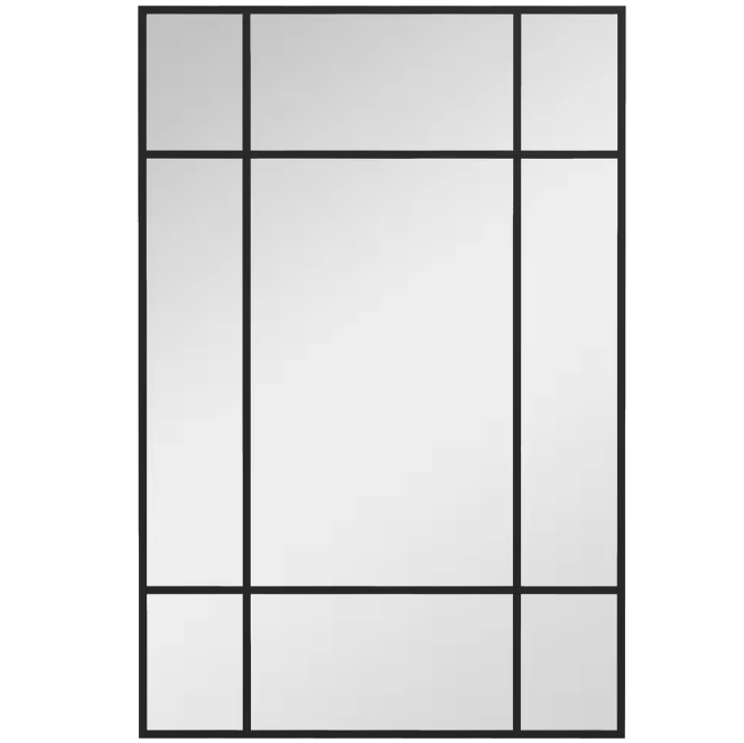 Rechthoekige Wandspiegel 90 × 60 cm – Metalen Frame Spiegel met Raamdesign