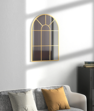 Decoratieve Raam Wandspiegel 60 × 91 cm – Gebogen Metalen Frame Spiegel