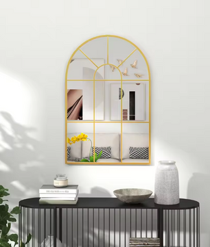 Decoratieve Raam Wandspiegel 60 × 91 cm – Gebogen Metalen Frame Spiegel