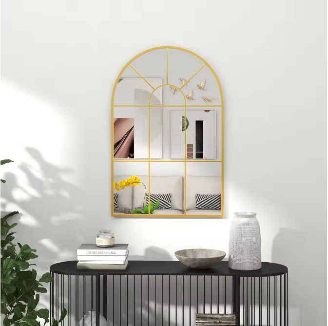 Decoratieve Raam Wandspiegel 60 × 91 cm – Gebogen Metalen Frame Spiegel