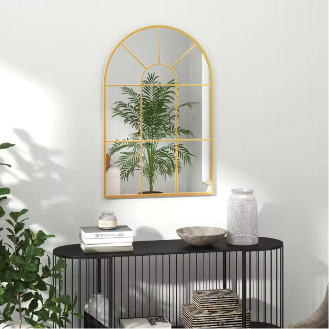Decoratieve Raam Wandspiegel 60 × 91 cm – Gebogen Metalen Frame Spiegel