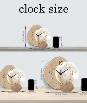 Moderne Houten Wandklok met Maan Design – Stille Quartz Klok voor Woonkamer en Slaapkamer