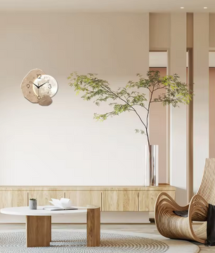 Moderne Houten Wandklok met Maan Design – Stille Quartz Klok voor Woonkamer en Slaapkamer