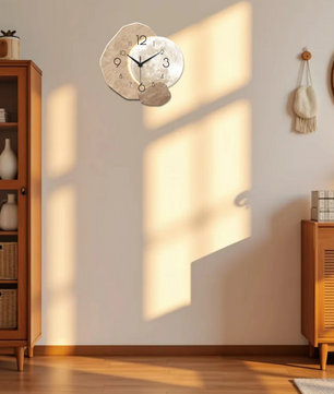 Moderne Houten Wandklok met Maan Design – Stille Quartz Klok voor Woonkamer en Slaapkamer