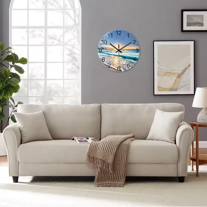 Moderne Marmerlook Wandklok van Gehard Glas – Stille Quartz Klok voor Woonkamer