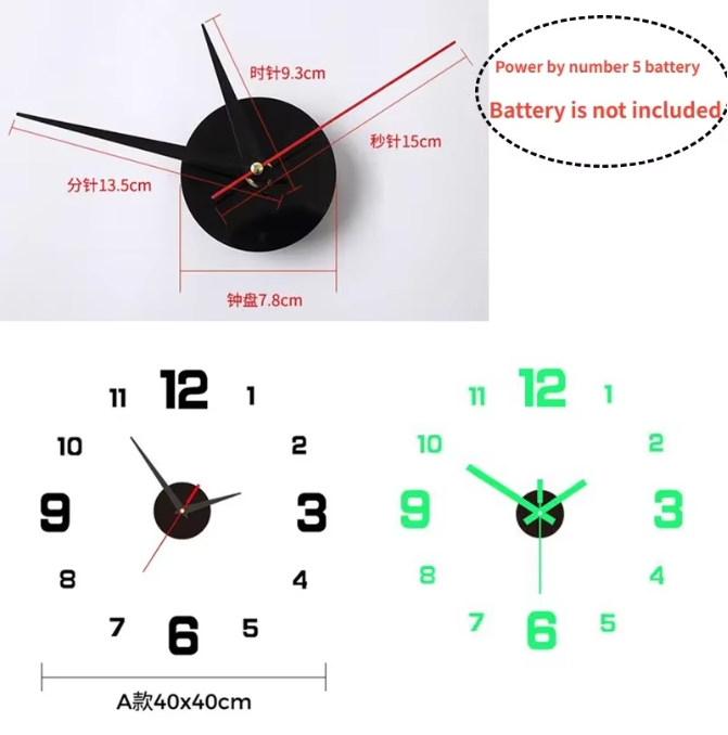 3D Frameloze DIY Wandklok – Moderne Acryl Muurklok met Grote Cijfers