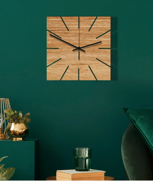 Vierkante Houten Wandklok – Moderne Stille Muurklok voor Woonkamer en Slaapkamer
