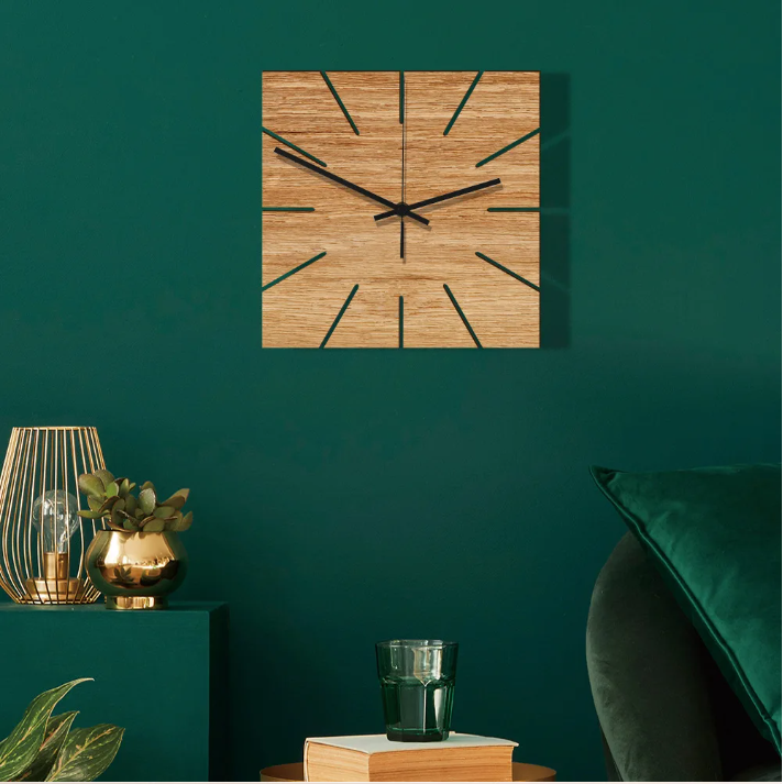 Vierkante Houten Wandklok – Moderne Stille Muurklok voor Woonkamer en Slaapkamer