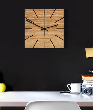 Vierkante Houten Wandklok – Moderne Stille Muurklok voor Woonkamer en Slaapkamer