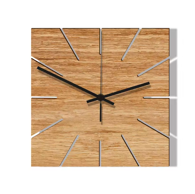 Vierkante Houten Wandklok – Moderne Stille Muurklok voor Woonkamer en Slaapkamer