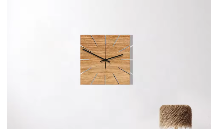 Vierkante Houten Wandklok – Moderne Stille Muurklok voor Woonkamer en Slaapkamer
