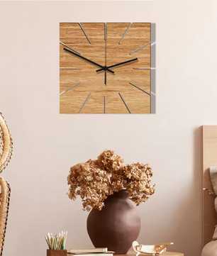 Vierkante Houten Wandklok – Moderne Stille Muurklok voor Woonkamer en Slaapkamer
