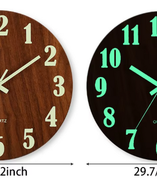 Lichtgevende Houten Wandklok – Stille Scandinavische Muurklok met Glow-in-the-Dark Cijfers