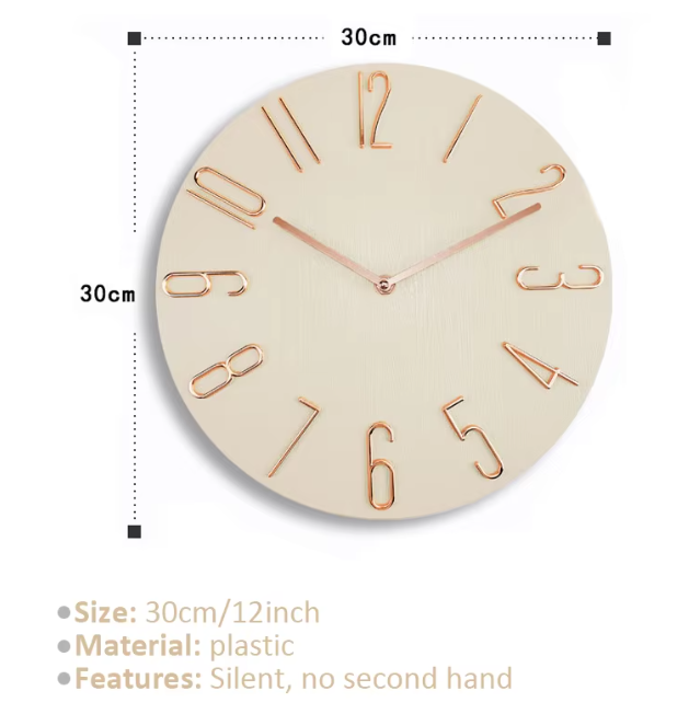 Scandinavische Wandklok 30 cm – Moderne Stille Quartz Muurklok