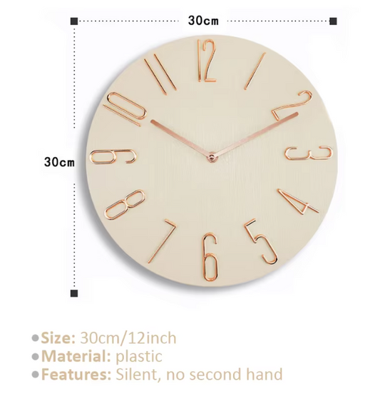 Scandinavische Wandklok 30 cm – Moderne Stille Quartz Muurklok