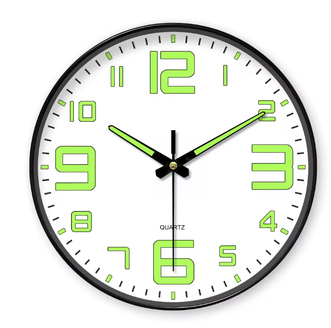 Minimalistische Lichtgevende Wandklok – Stille Quartz Muurklok met Glow-in-the-Dark Wijzers