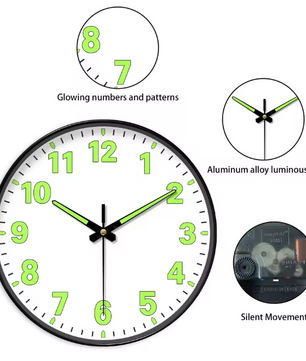 Minimalistische Lichtgevende Wandklok – Stille Quartz Muurklok met Glow-in-the-Dark Wijzers