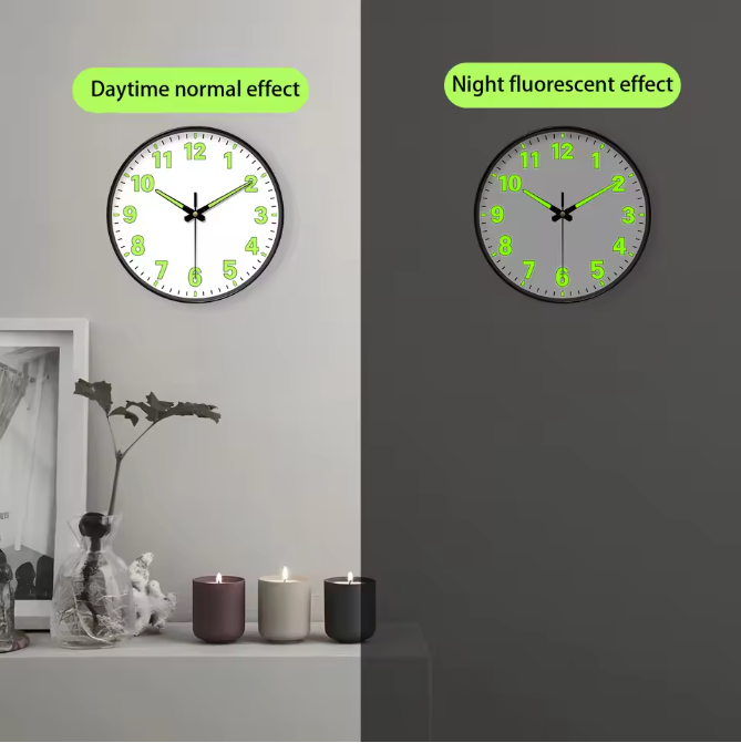 Minimalistische Lichtgevende Wandklok – Stille Quartz Muurklok met Glow-in-the-Dark Wijzers