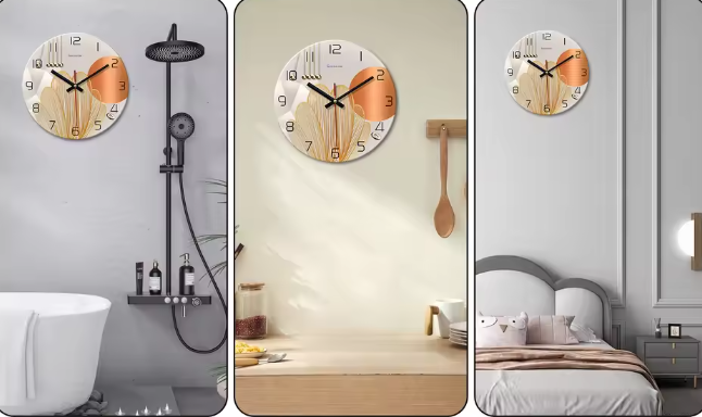 Luxe Geometrische Wandklok van Gehard Glas – Moderne Stille Quartz Muurklok