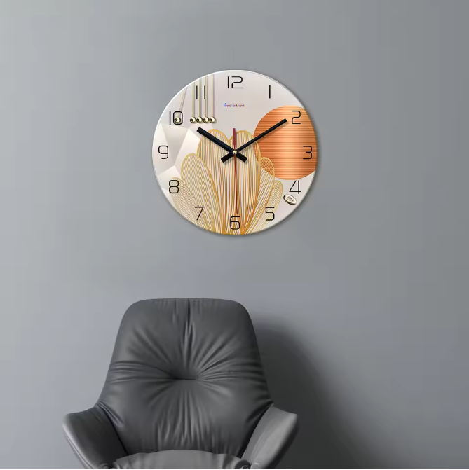 Luxe Geometrische Wandklok van Gehard Glas – Moderne Stille Quartz Muurklok