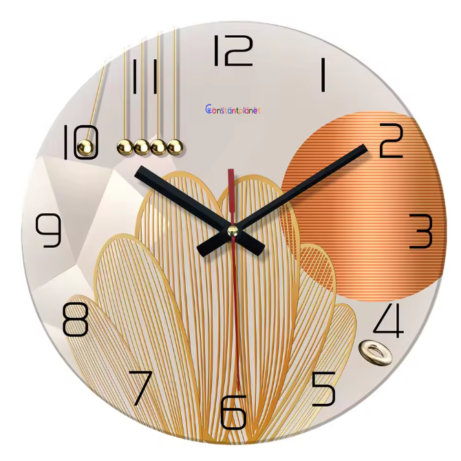 Luxe Geometrische Wandklok van Gehard Glas – Moderne Stille Quartz Muurklok