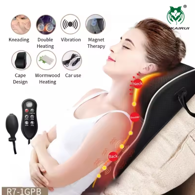 Shiatsu Massagekussen met Afstandsbediening – Elektrisch Nek, Rug en Schouder Massagekussen