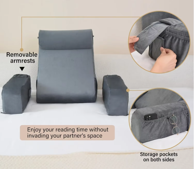 Extra Groot Leeskussen met Armleuningen – Traagschuim Bedsteunkussen voor Lezen en TV