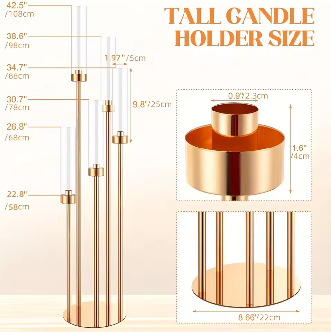 5-Armige Gouden Kandelaar – Luxe Kandelaar voor Bruiloft en Tafeldecoratie