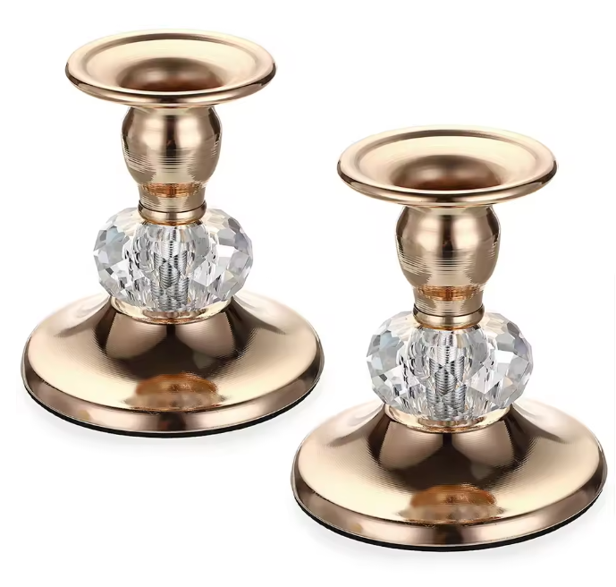 Metalen Kristallen Kandelaar – Elegante Tafelkandelaar voor Diner en Woondecoratie