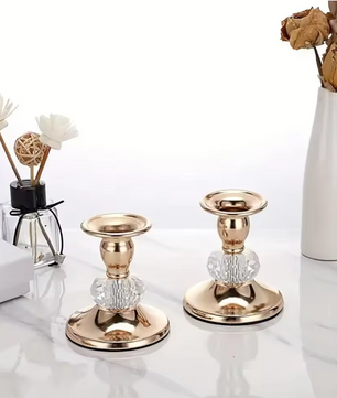 Metalen Kristallen Kandelaar – Elegante Tafelkandelaar voor Diner en Woondecoratie