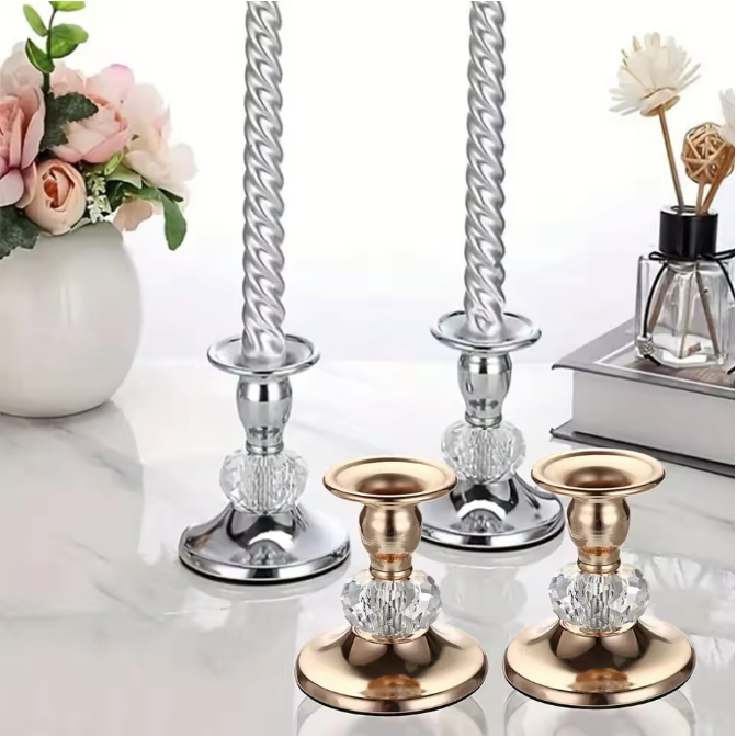 Metalen Kristallen Kandelaar – Elegante Tafelkandelaar voor Diner en Woondecoratie