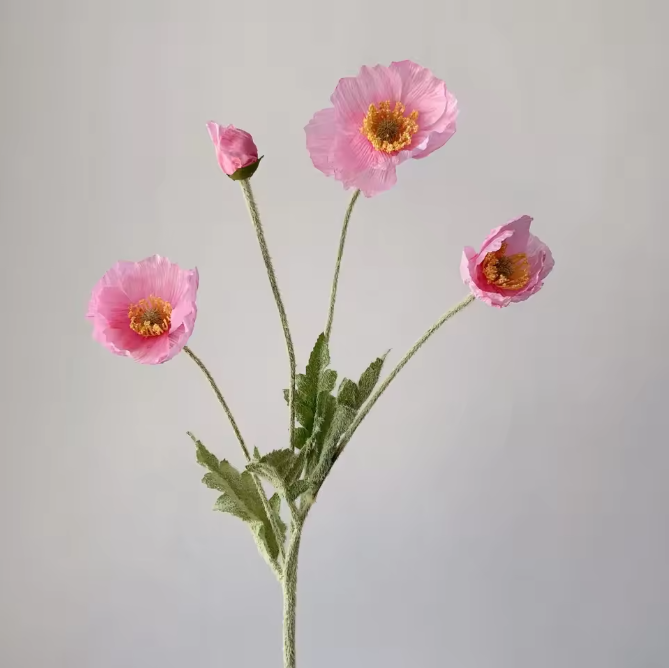 4-Kops Kunstbloemen Boeket Klaproos – Realistische Zijde Bloemen met Buigbare Stelen voor Decoratie