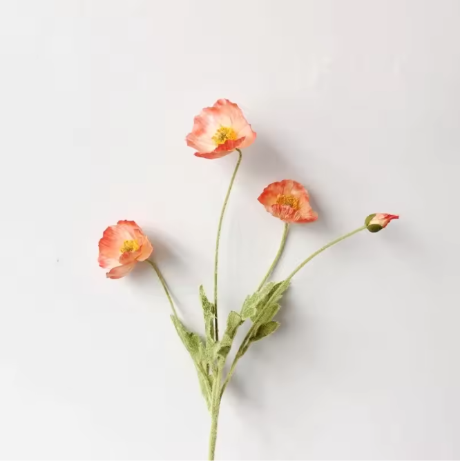 4-Kops Kunstbloemen Boeket Klaproos – Realistische Zijde Bloemen met Buigbare Stelen voor Decoratie