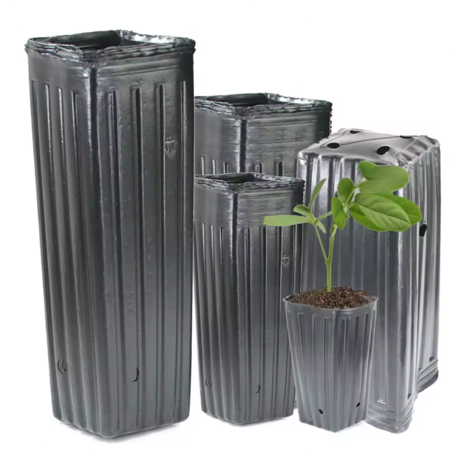 Hoge Vierkante Kweekpotten – Zachte Kunststof Plantenpotten met Drainage voor Zaailingen en Jonge Bomen