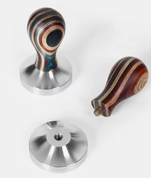 Espresso Koffie Tamper met Houten Handvat – RVS Koffie Aandrukker 51 / 53 / 58 mm
