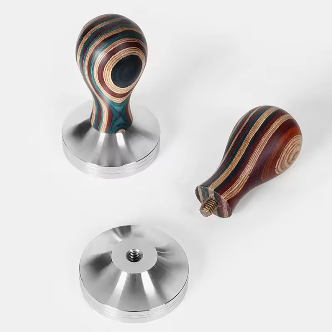 Espresso Koffie Tamper met Houten Handvat – RVS Koffie Aandrukker 51 / 53 / 58 mm
