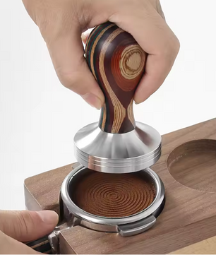 Espresso Koffie Tamper met Houten Handvat – RVS Koffie Aandrukker 51 / 53 / 58 mm