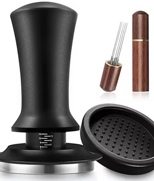 Veerbelaste Espresso Tamper met Rimpelbasis – Barista Koffie Aandrukker met Dieptecontrole