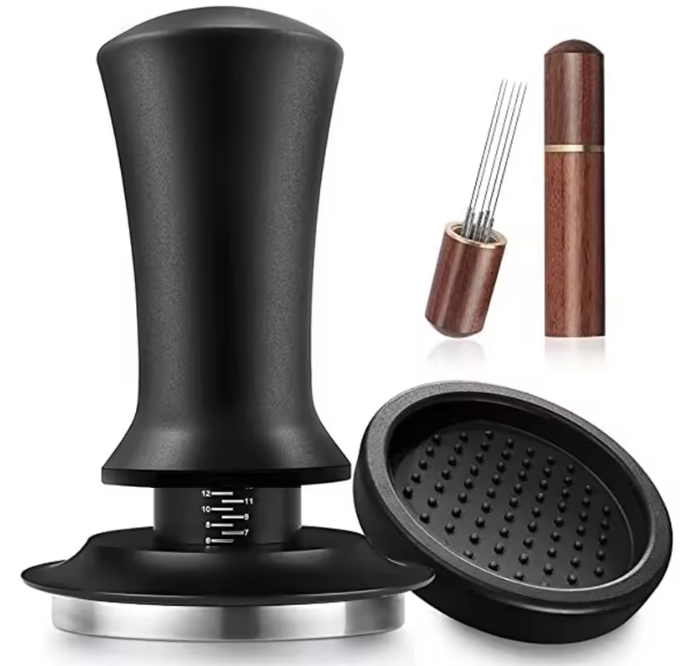 Veerbelaste Espresso Tamper met Rimpelbasis – Barista Koffie Aandrukker met Dieptecontrole